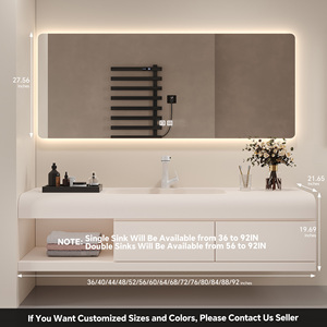 Meuble-lavabo minimaliste crème <span class=keywords><strong>avec</strong></span> vasque intégrée en pierre acrylique, <span class=keywords><strong>miroir</strong></span> LED intelligent/armoire-lavabo - Product Image 6