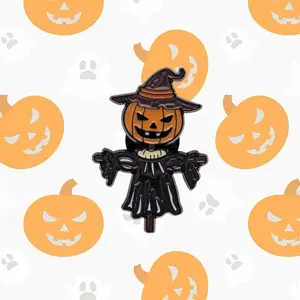 Promotion Metal Badges Supplier Metallic Badge For Clothing Custom Halloween Pumpkin Scarecrow Horror Enamel Lapel Pins For Gift