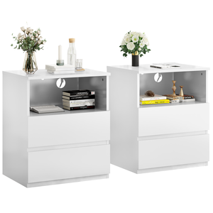 End Table Set Of 2 With 2 Drawers Storage Cabinet Modern Wood <b>Side</b> Table For Living Room Sofa Chair - Product Image 1