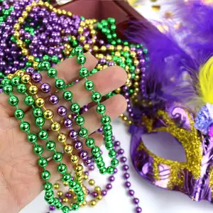 China Factory Wholesale Cheap 10mm Mardi Gras Bead Necklaces Bulk Carnival Party Beads Necklaces