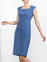 Robe d'été respirante pour femme, tissée, taille naturelle, fermetures éclair, sans manches, col carré en X, longueur genou, pour le bureau