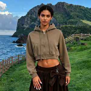 Sudadera con Capucha TKAN411D Personalizada con Cierre, Diseño de Felpa, Tela de Alta Calidad, Estilo Casual Holgado, Gruesa, 100% Algodón para Mujer - Product Image 1