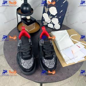 Baskets noires à paillettes avec accent rouge, à lacets, plateforme, chaussures décontractées, style streetwear scintillant - Product Image 2