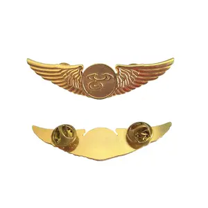 custom made promotional gold metal pilot wings uniform shoulder pin badge