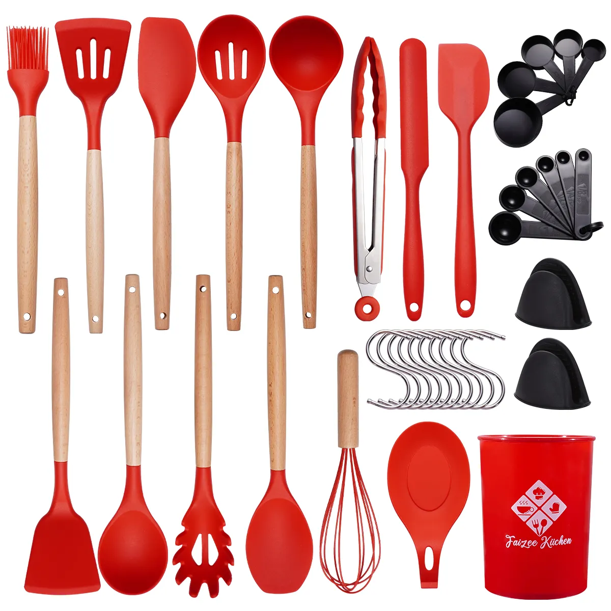 38pcs Nonsti Kitchen Cooking Utensil Set Colorful Cooking Kit Cookware Silicone Cooking Utensils Set With Wooden Handle