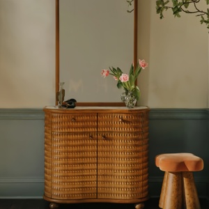 Table de toilette vintage en bois massif sculpté à la main, écologique, avec miroir et grand espace de rangement, style moderne - Product Image 2