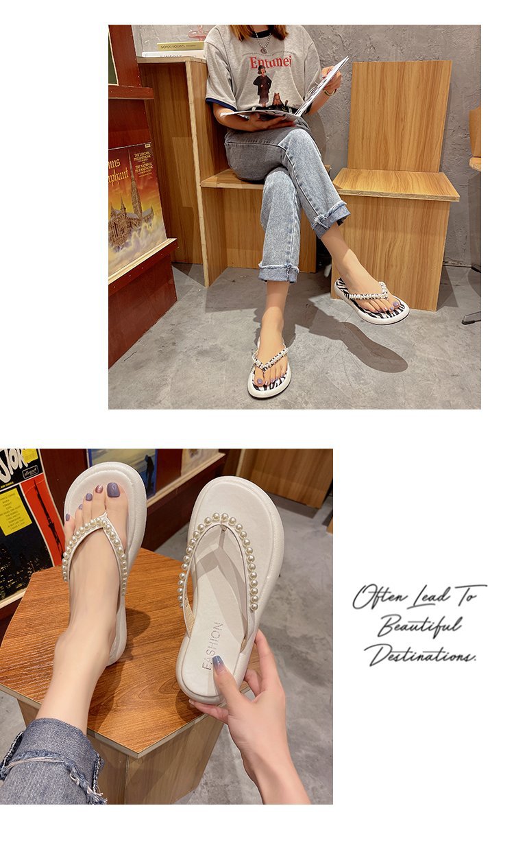 Girls Slipper Sandals Casual Flat-bottomed Pearl Beach Shoes Women Comfortable Slippers