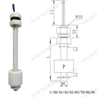 Capteur de niveau de liquide magnétique 95mm M10 Indicateur de niveau de liquide avec interrupteur à bille flottante pour réservoir d'eau Contrôleur de niveau en plastique