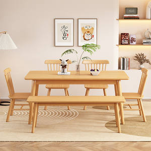 Table à manger en bois massif, petite table rectangulaire moderne de luxe minimaliste avec chaises pour la maison - Product Image 5