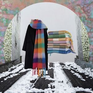 Écharpe longue d'hiver pour femme, motif écossais AC, avec pompons, imprimée, tendance, chaude et épaisse, en polyester, pour adultes - Product Image 2