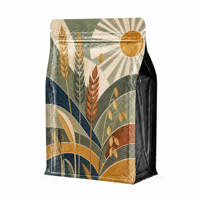 Sachet imprimé à fond plat, scellé sur huit côtés, en BOPP/AL/PE pour l'emballage de produits tels que les snacks épicés, les assaisonnements et les aliments secs, destiné à la vente au détail.