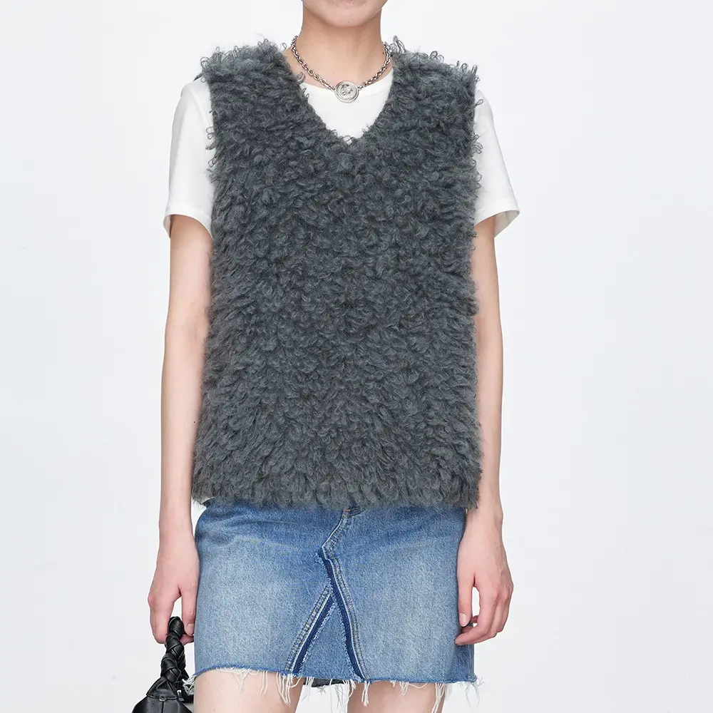 Kingsun OEM ODM Custom Design Fuzzy Cozy Thick Long Hair Wool Mohair Unisex Sweater Vest For Women