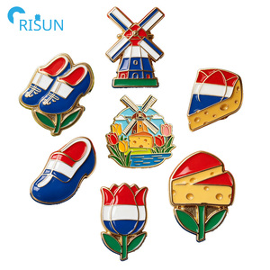 Pin de solapa esmaltado de fábrica con bandera de Holanda, logotipo personalizado de Ámsterdam, molino de viento, tulipán, zapatos, <span class=keywords><strong>queso</strong></span>, broche esmaltado, regalo - Product Image 1