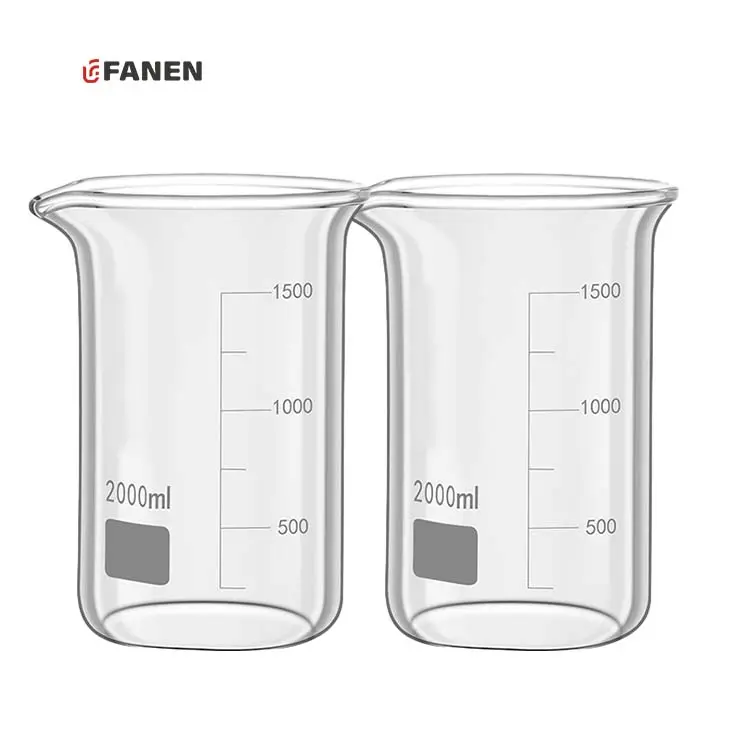 Fanen toptan 2000ml büyük Pyrex cam hacimsel beher şeffaf ısı direnci borosilikat Lab Zap beher