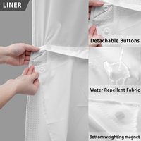 Rideau de douche sans crochet avec Snap in Liner Set Rideau de douche en gaufré blanc pour salle de bain