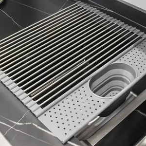 Estante de secado de platos enrollable, escurridor ajustable sobre el fregadero, de silicona, venta al por mayor - Product Image 1