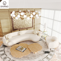 Proveedor de muebles de lujo Sofá de cuero Conjunto Crema Beige Curvo Terciopelo de gama alta Sofá de lujo Conjunto