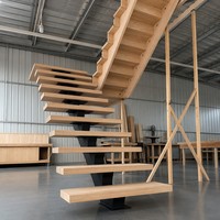 Escalier moderne à monopoutre en bois massif avec rampe en verre, escaliers intérieurs personnalisés pour villas, fabriqués en Chine