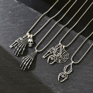 Hip Hop özel cadılar bayramı takı hayalet yüz İnsan İskeleti Araneid kolye kolye moda alaşım Charms kolye toptan - Product Image 1