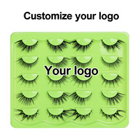 Faux cils en vison 3D avec logo personnalisé, vente en gros, 18 mm, effet naturel, 10 paires, plateau de cils mixtes œil de chat, imperméables et réutilisables