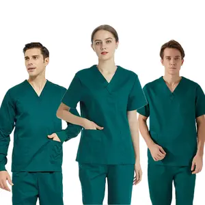 190gsmコットン医療病院ユニフォーム看護師ユニフォーム看護師医療スクラブ男性用女性用ユニセックススクラブユニフォームセット