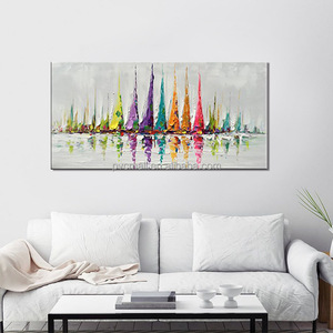 Commercio all'ingrosso su ordinazione <span class=keywords><strong>barche</strong></span> a vela dipinti astratti arte tela pittura a olio acrilico paesaggio marino pittura per soggiorno decorazione - Product Image 3