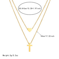 Collier pendentif croix double couche en acier inoxydable plaqué or PVD 18 carats étanche pour femme, bijoux inaltérables