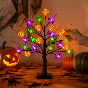Décorations d'Halloween, lumières d'arbre, décorations alimentées par USB et piles, décoration d'arbre bonsaï de table pour centre de table et intérieur - Product Image 1