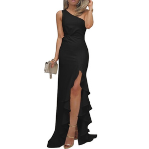 Club formelle soirée robes hors épaule solide femmes balançoire robes vêtements - Product Image 3