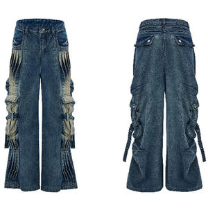 Fábrica Personalizar Crazy Denim Pantalones vaqueros de pierna ancha para hombre Diseño plisado Multi bolsillo Baggy Cargo Diseño Pantalones de mezclilla para hombres - Product Image 3