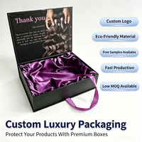 Boîtes cadeaux de luxe pour perruques avec insert en satin, boîtes rigides personnalisées imprimées avec fermeture magnétique pour extensions de cheveux et perruques