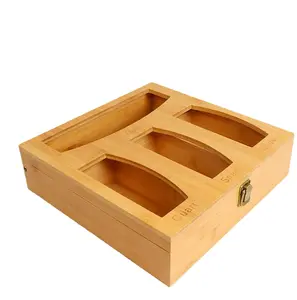 Top grade multifuncional high-end ziplock saco de comida, lanche, pequenos itens de cozinha gaveta caixa de armazenamento de bambu