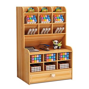 Porte-crayon en bois <span class=keywords><strong>organisateur</strong></span> de <span class=keywords><strong>bureau</strong></span> <span class=keywords><strong>DIY</strong></span> avec 15 compartiments 1 tiroir <span class=keywords><strong>organisateur</strong></span> de rangement de papeterie de <span class=keywords><strong>bureau</strong></span> couleur cerisier - Product Image 3