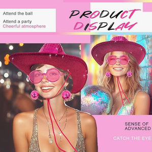 Disco Western cappello da <span class=keywords><strong>Cowboy</strong></span> con paillettes occhiali da sole a specchio accessorio perfetto per <span class=keywords><strong>abbigliamento</strong></span> uomo donna per feste di ruolo - Product Image 5