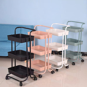 3 Tier <b>Plastic</b> Rolling Utility Cart With Handle Lockable Wheels Storage Organizer Trolley for Home Kitchen Office - Product Image 4