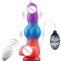 Vibrador Eléctrico Luminoso de 9 Pulgadas con 7 Frecuencias, Diseño de Silueta de Monstruo Alienígena con Doble Nudo y Función de Chorro