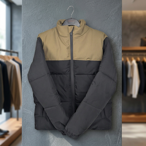 Blouson matelassé color block pour homme, doudoune sans duvet, chaud, à capuche, zippé, pour l'hiver, style décontracté et streetwear - Product Image 2