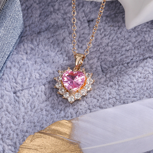 Caoshi Tinh Thể Màu Hồng Đá Phụ Nữ Cô Gái Mạ Vàng Liên Kết Chuỗi Đám Cưới Dễ Thương Hình Trái Tim Mặt Dây Chuyền Dây Chuyền - Product Image 6