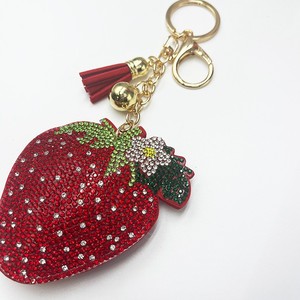 Cute Fruit Diamond Strawberry Light Zinc Alloy Creative Keychain Fashion Shiny Crystal Tassel <b>Bag</b> Fringe Pendant Women's Gift - Product Image 5