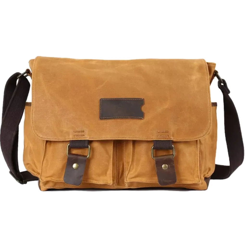 Popular design retro classic design blank vintage style waxed canvas water-resistant men's satchel laptop book messenger bag