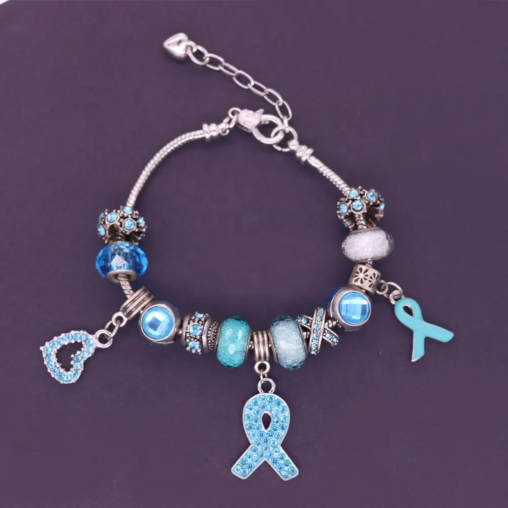 Bracelet en pierre naturelle européenne, perle en cristal, grand trou, réglable en forme de cœur, ruban ovaire, Cancer Hope