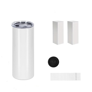 Gobelet isotherme droit et fin en acier inoxydable de 20 oz, vierge pour sublimation, avec paille et base en caoutchouc - Product Image 1