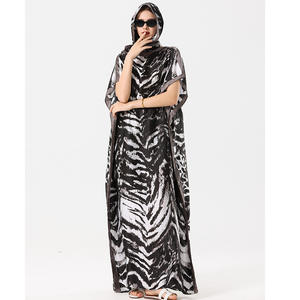 新しいイスラム教徒のイスラム教の祈りの衣服アバヤシルクドレス付属のカジュアルな長いローブ女性用アフリカンルースソフトドレス - Product Image 1