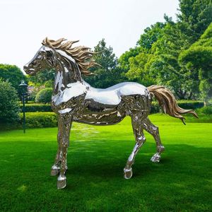 Escultura de Pegaso de Acero Inoxidable de Alta Calidad, Adornos de Caballo Abstractos Pulidos con Acabado Espejo para Exteriores, Artesanía Metálica Simple para Jardín - Product Image 6