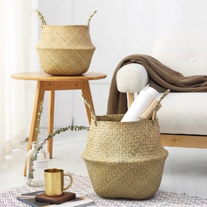 Vente en gros de paniers à ventre en jonc de mer faits à la main, décors de pots de plantes à fleurs, panier en jonc de mer, boîte en carton simple - Product Image 2