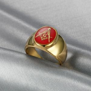 UJBOX da uomo anelli da uomo R726G classico blu rosso smalto massonico gioielli placcati oro fusione in acciaio inossidabile - Product Image 5