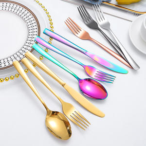 Ensemble de couverts en acier inoxydable 410 A05T4, manche carré, passe au lave-vaisselle, pour hôtel, maison, cuisine occidentale, desserts. - Product Image 1