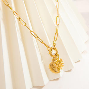 Golden Sun Moon Pearl Charm Necklace <b>Titanium</b> Steel 18K Gold Plated Clavicle <b>Chain</b> Women's Fashion Jewelry Autumn Winter Style - Product Image 4