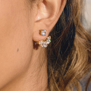 Pendientes de circonita en forma de abanico, chapados en oro, con engaste de garra, joyería para fiestas - Product Image 2