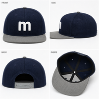 Casquette de baseball personnalisée en sergé marine à visière plate, 6 panneaux, snapback, visière grise brodée, réglable, vente en gros, OEM, faible MOQ